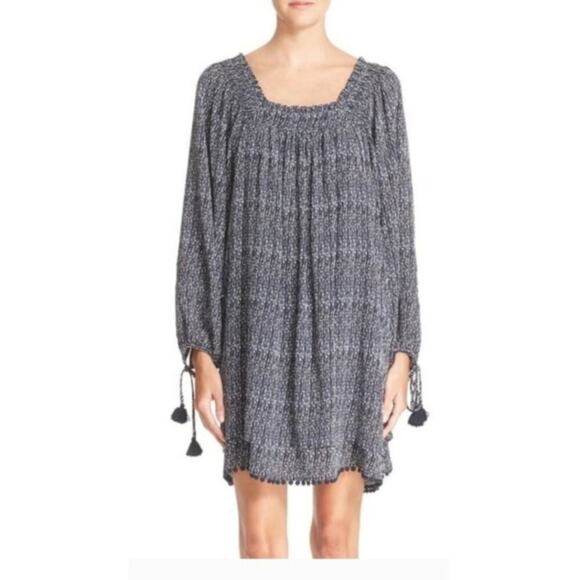 Apiece Apart Silk Tunic Mini Dress Long Sleeve Sz 6 Oversized Fit Navy Tasseled - Picture 1 of 6